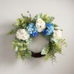 55B31 PHSP22 121 AF0619x1200 | Blue and White Faux Hydrangea Wreath with Greenery by Plow&Hearth