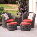 62H63 PHSU21 AF 2021C2x1200 | Wicker Conversation Set with Ottomans and Sunbrella Cushions, 5-Piece Set by Plow&Hearth