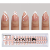 XCOATTIPS® French – Peach Short Almond Pre-Designed Tips – 160 pcs 16 sizes by BTARTBOXNAILS