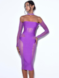 Barrett Purple Mesh Long Sleeve Bandage Dress by Miss Circle